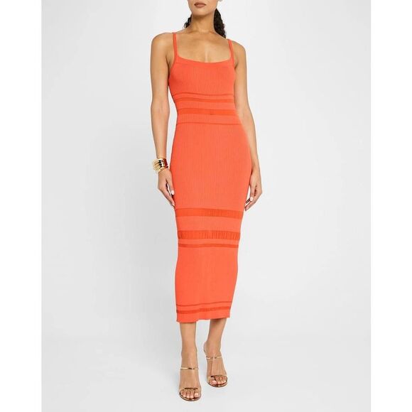 Ramy Brook Women's Orange Sleeveless Shiann Ribbed Knit Midi Dress Large NWOT - Picture 3 of 11
